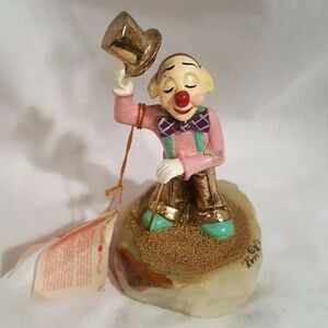 Vintage 80s Ron Lee Clown Hobo Cane Top Hat Signed Onyx Base 24K 1987